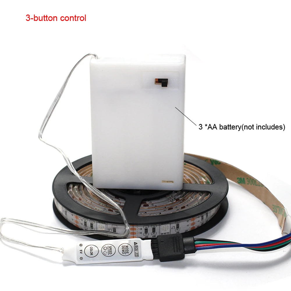 5V 5050 RGB LED Strip Light Battery Power 3 17 24 KEY Remote Control Kit Waterproof Ribbon Tape Stable Led Strips Home Decor