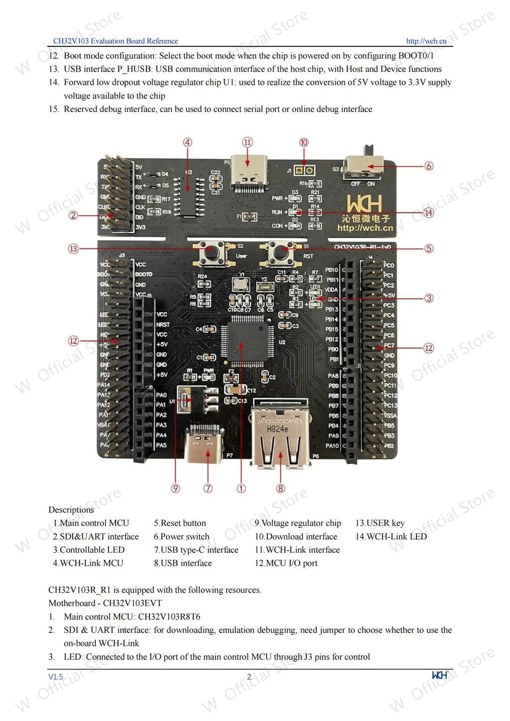CH32V103 development board, on-board WCH-Link debugger CH32V103R8T6 Microcontroller Evaluation Boards