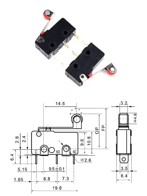 10pcs Mini Micro Switch 3Pin With Roller Limit Switch KW11-3Z KW12-N