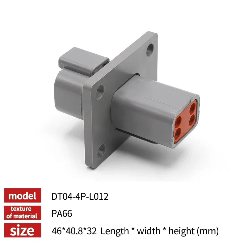 Deutsch DT Series IP68 Waterproof Connector with Fixed Flange Plug DT04-2P/12P for Auto/Truck/Bus Wiring 22-16AWG