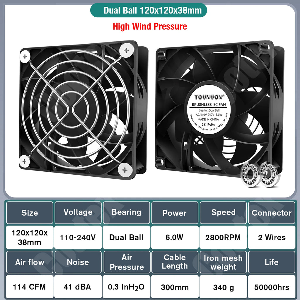 EC Axial Fan 60mm 80mm 90mm 120mm Ball Brushless Fan Cooler AC 110V 120V 220V 230V 240V Computer Case Fan 6025 8025 9225 12038