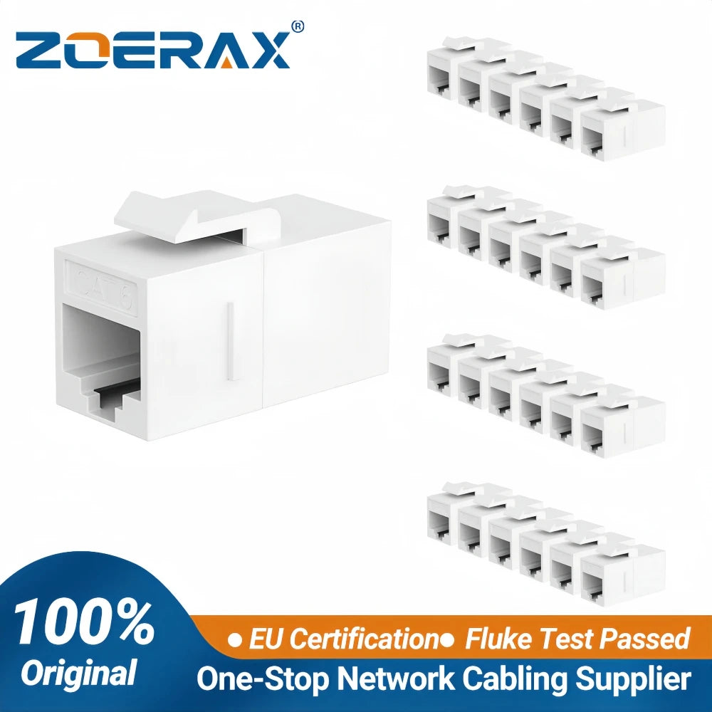 ZoeRax RJ45 CAT6 Keystone Coupler Female to Female Insert Coupler, UTP CAT6 Keystone Inline Coupler White