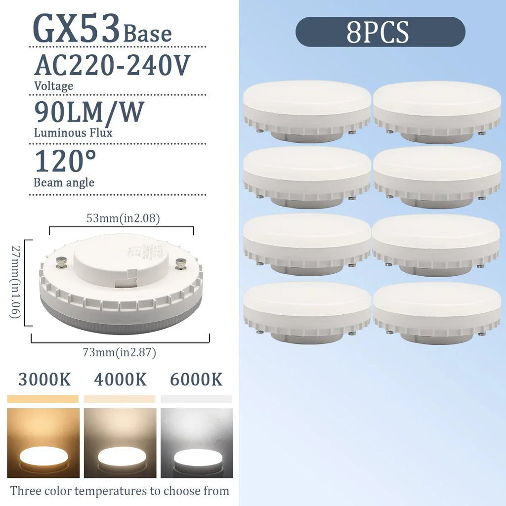 1-10pcs Hight Lumen GX53 LED Bulb 5W-15W 220V Disc Frosted Puck Warm Light 3000K,Reflector, 60W Equivalent,  Retrofit The GX53
