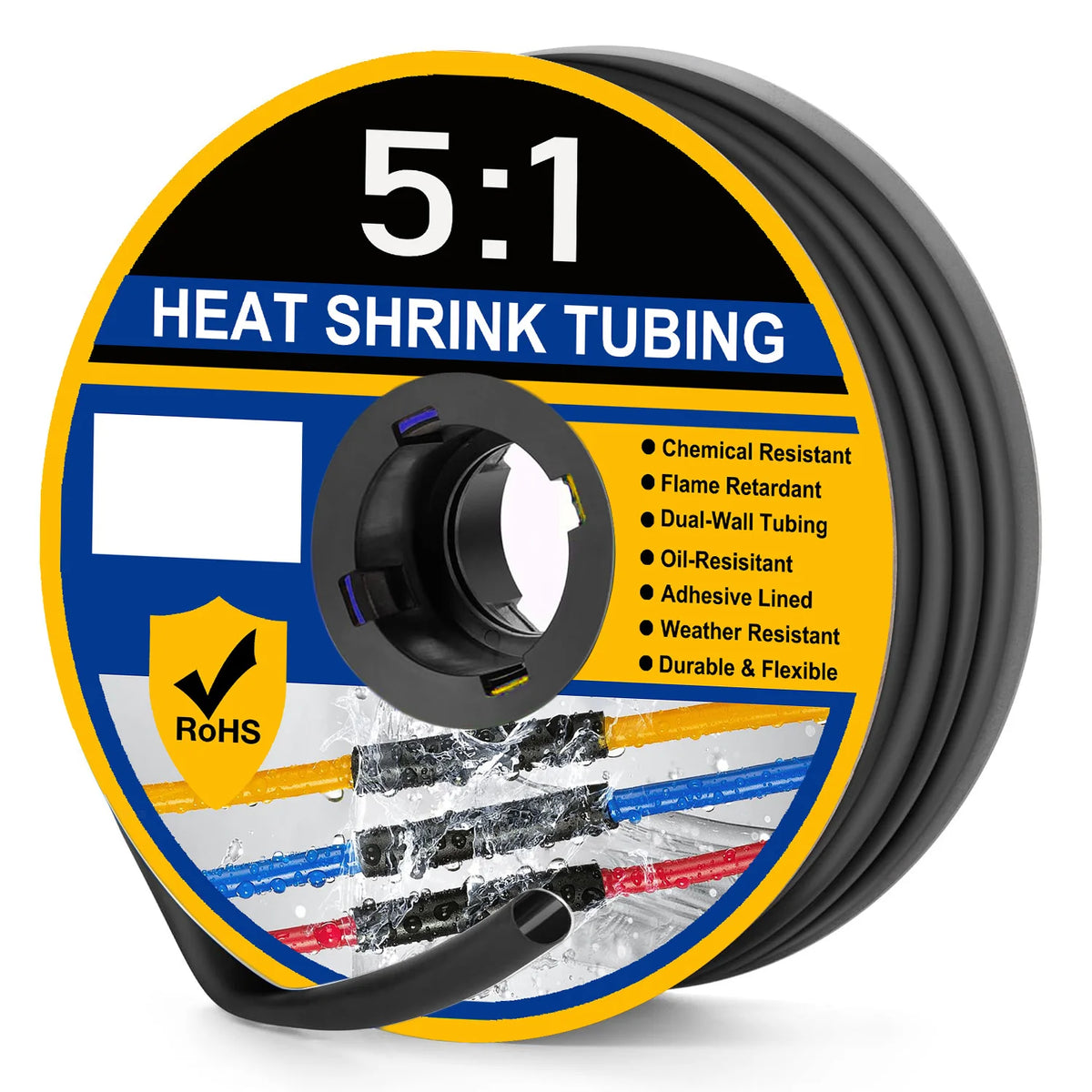 A Roll 5:1 Ratio Φ4mm-Φ32mm Heat Shrink Tubing Dual Wall Adhesive Lined Shrinkable Wire Wrap Tube Waterproof Industrial Marine