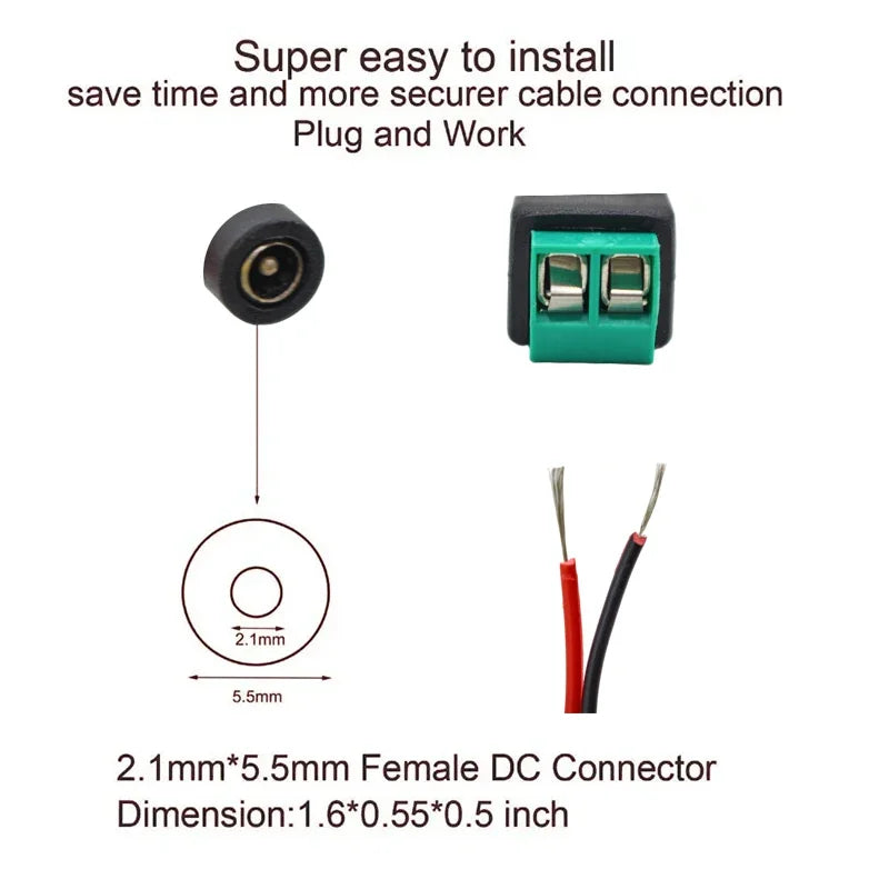 DC 12V Male Female Connectors 2.1*5.5mm Power Plug Adapter Jacks Sockets Connector For Signal Color LED Strip CCTV Camera