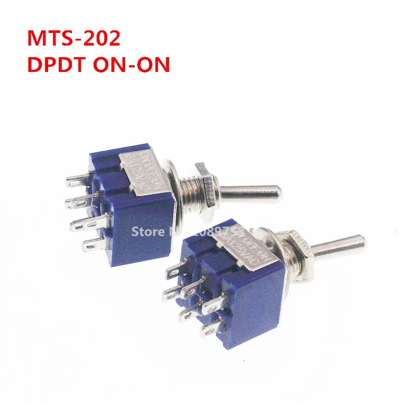 5Pcs Miniature Lever Toggle Switch Single Pole Double Throw ON-OFF-ON /ON-ON 120VAC 6A 1/4 Inch Mounting MTS-102 103 202