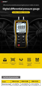 SNDWAY SW-512 Digital Pressure Gauge Differential Gas Pressure Gauge Measuring Instruments, Barometric Gauges/SW-512B/SW-512C