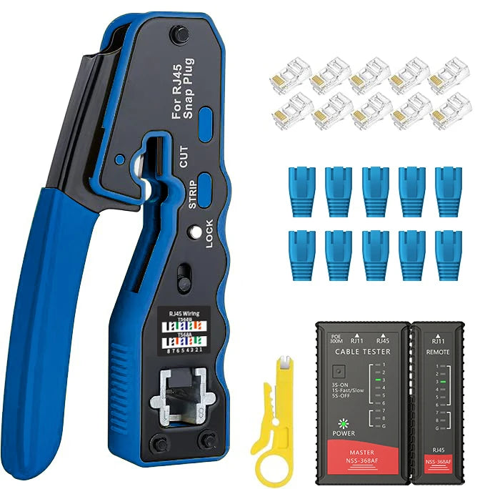 RJ45 crimping tool kit Ethernet crimper and tester for Cat5e Cat6 Cat6a 8P8C modular connectors