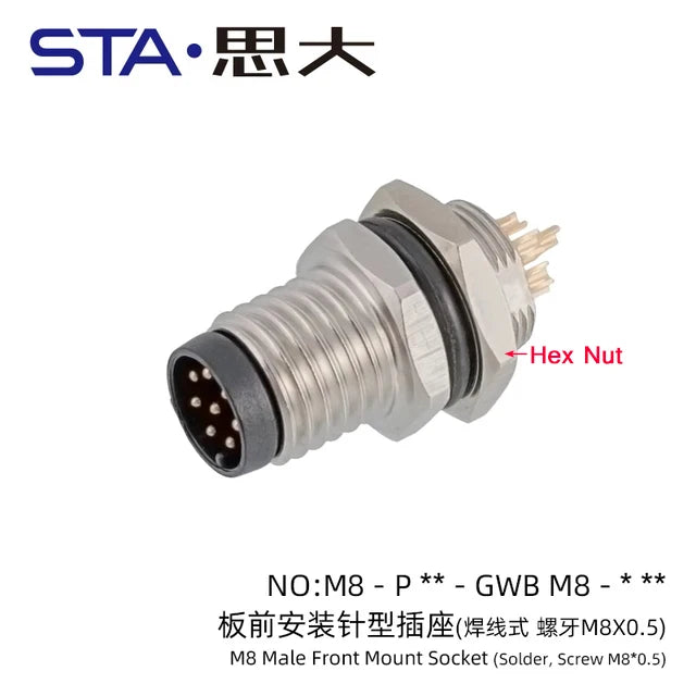 3 4 5 6 8 Pins M8 Solder Welding A D Coding Male Female Panel Mount IP67 Sensor Circular Connectors