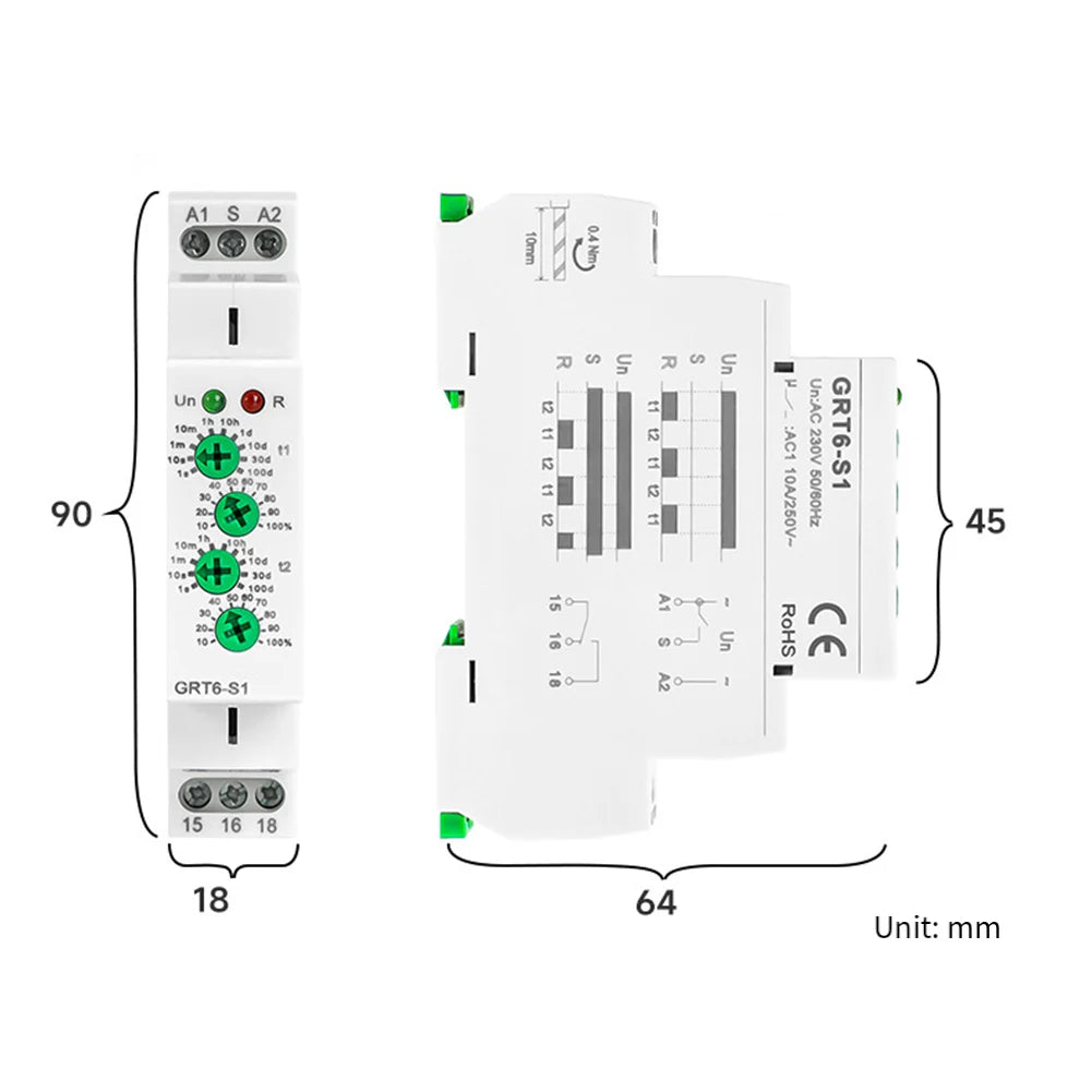 GRT6-S1 Cycle Time Delay Relay 1SPDT 10A Electronic Repeat Relay 0.1s To 100days Plastic Power Tool For Appliances/machinery