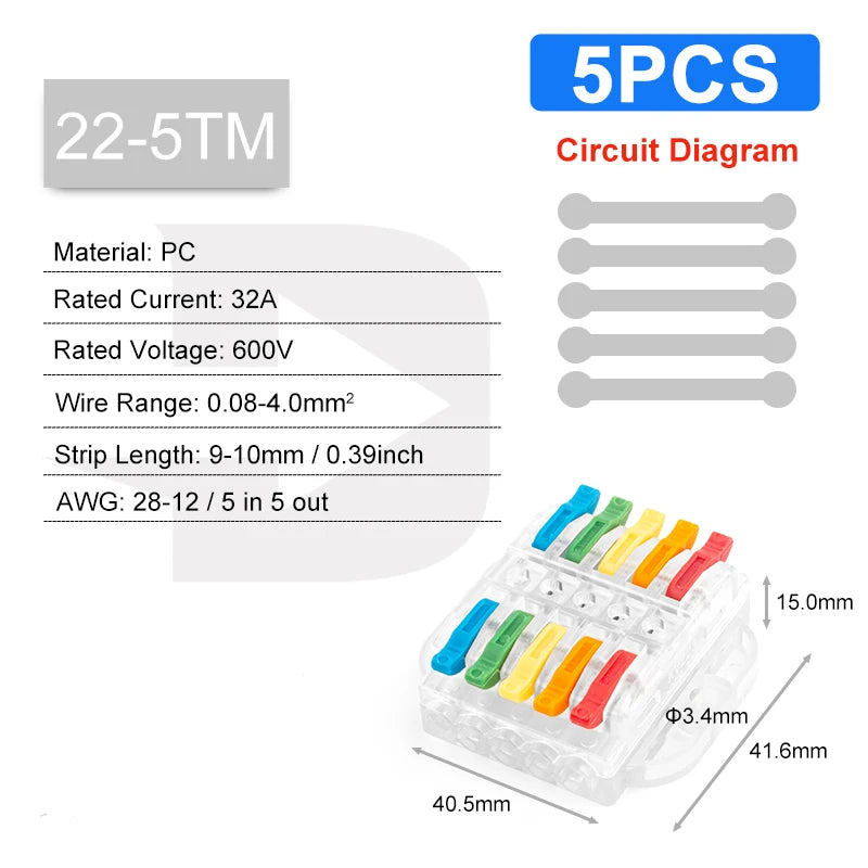 Quick Butt Lever Crimp Terminals Wire Connectors 2-12 Way With Fixing Holes Push-In Universal Compact Electrical Terminal Block
