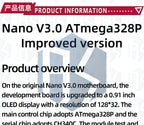 Nano V3.0 Development Board ATmega328P CH340C 0.91''white  OLED Display 128*32 For Arduino Nano V3.0 MINI USB