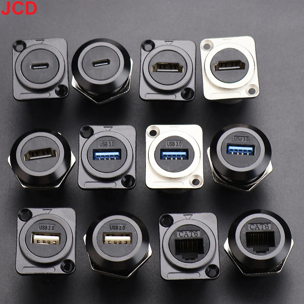 JCD 1pcs Metal D Type Module RJ45 CAT6&USB 2.0/3.0&Type C&HDMI-Jack Socket Through Network Panel Mounting Electronic Connector
