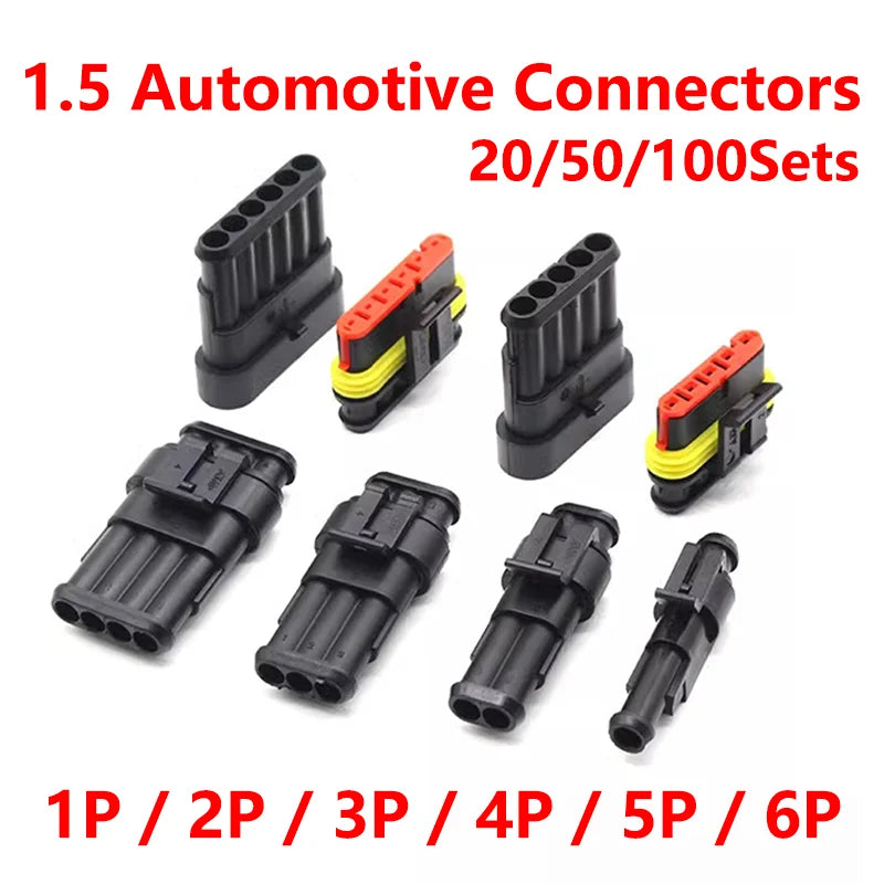 20/50/100Sets 1.5 Series AMP Automobile Connectors 1/2/3/4/5/6 Pin Super Seal Waterproof  Electrical Wire Connector PA66 Nylon
