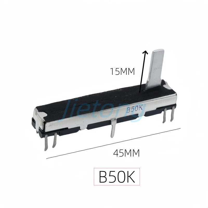 1pc 45mm Sliding Potentiometer 4.5cm Stereo Channel B10K Axis Length 15mm Sliding Stroke 30mm