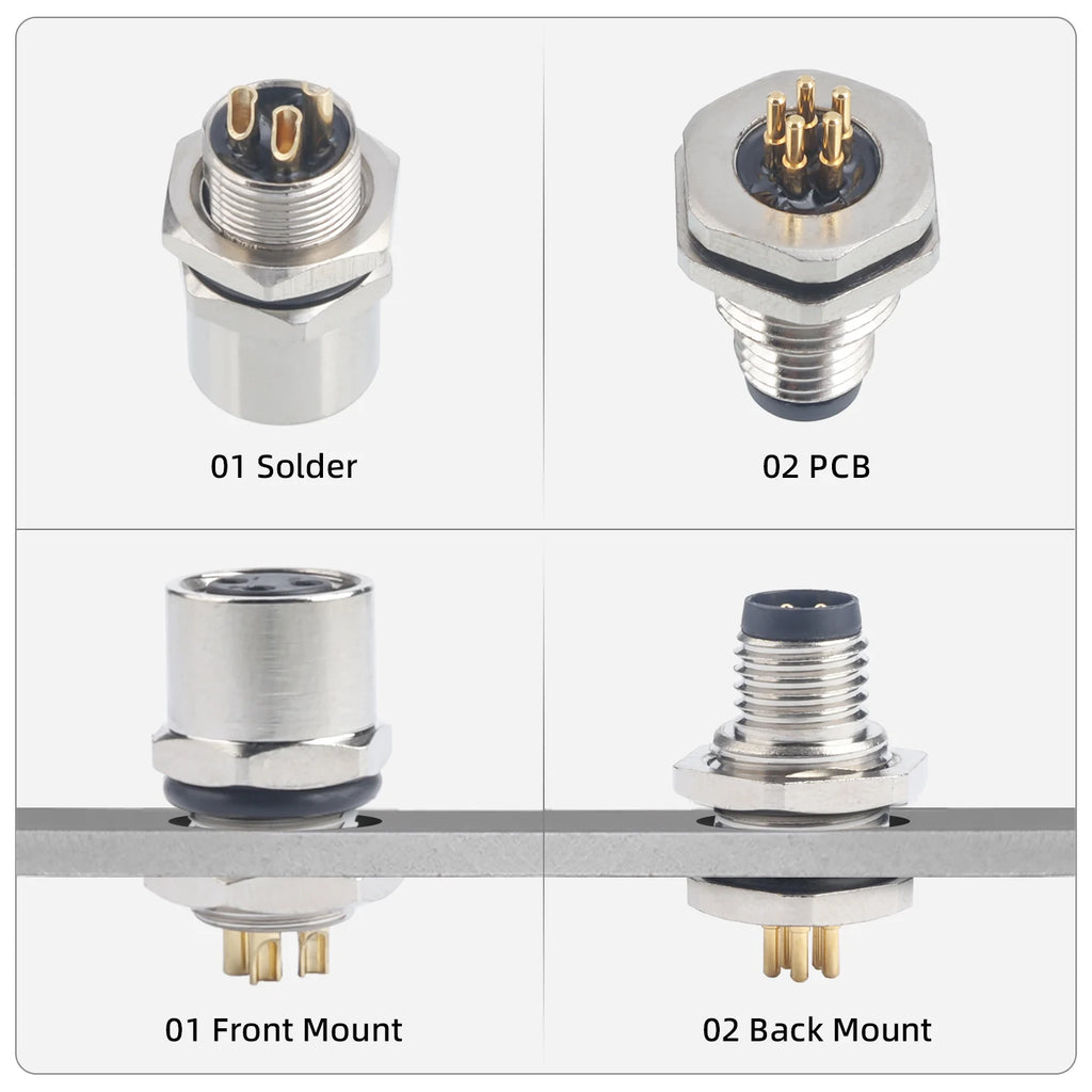 M8 IP67 Waterproof Circular Connector 3 4 5 6 8 Pin Front Rear Panel Mount Solder Industrial Socket Screw M8 M10 M11 M12