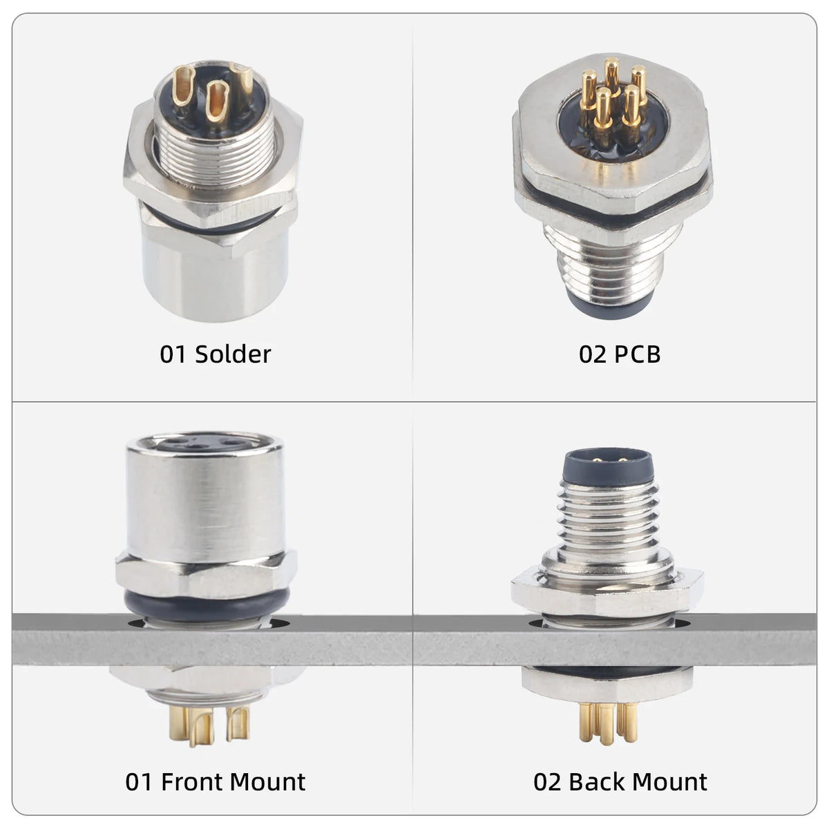 M8 IP67 Waterproof Circular Connector 3 4 5 6 8 Pin Front Rear Panel Mount Solder Industrial Socket Screw M8 M10 M11 M12