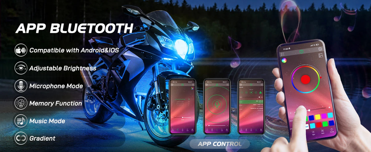 Nilight 8PCS Motorcycle RGB Led Light Kit Waterproof Multi-Color Atmosphere Lights Lamp with 4Key RF Wireless Remote for Harley Davidson Honda Kawasaki Suzuki