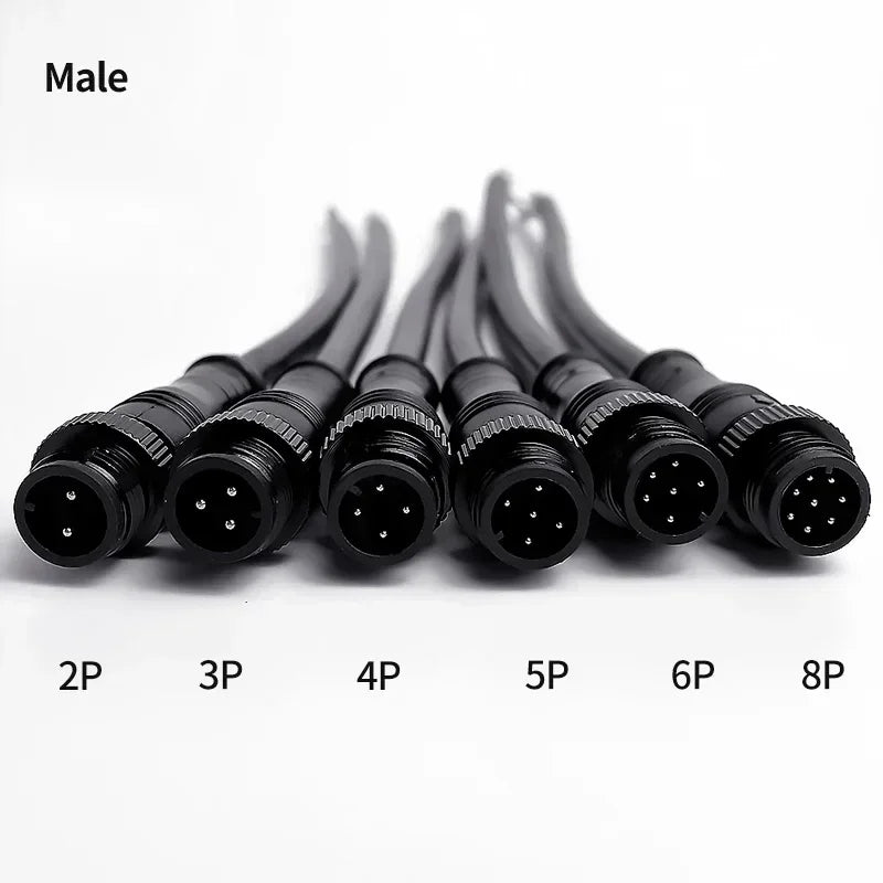 5/20Pcs M12 Small Size Head Waterproof IP68 2/3/4/5/6/8 Pin Power Cable Wire Plug for LED Strips Male Female Connector 20CM