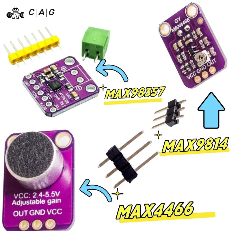 MAX98357 MAX4466 MAX9814 Electret Microphone Amplifier Stable MAX9814 Audio Amplifier Module Support ESP32 Raspberry Pi