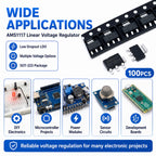 100PCS AMS1117 LM1117 SOT-223 LDO Linear Voltage Regulator IC 1.2V 1.5V 1.8V 2.5V 3.3V 5V ADJ