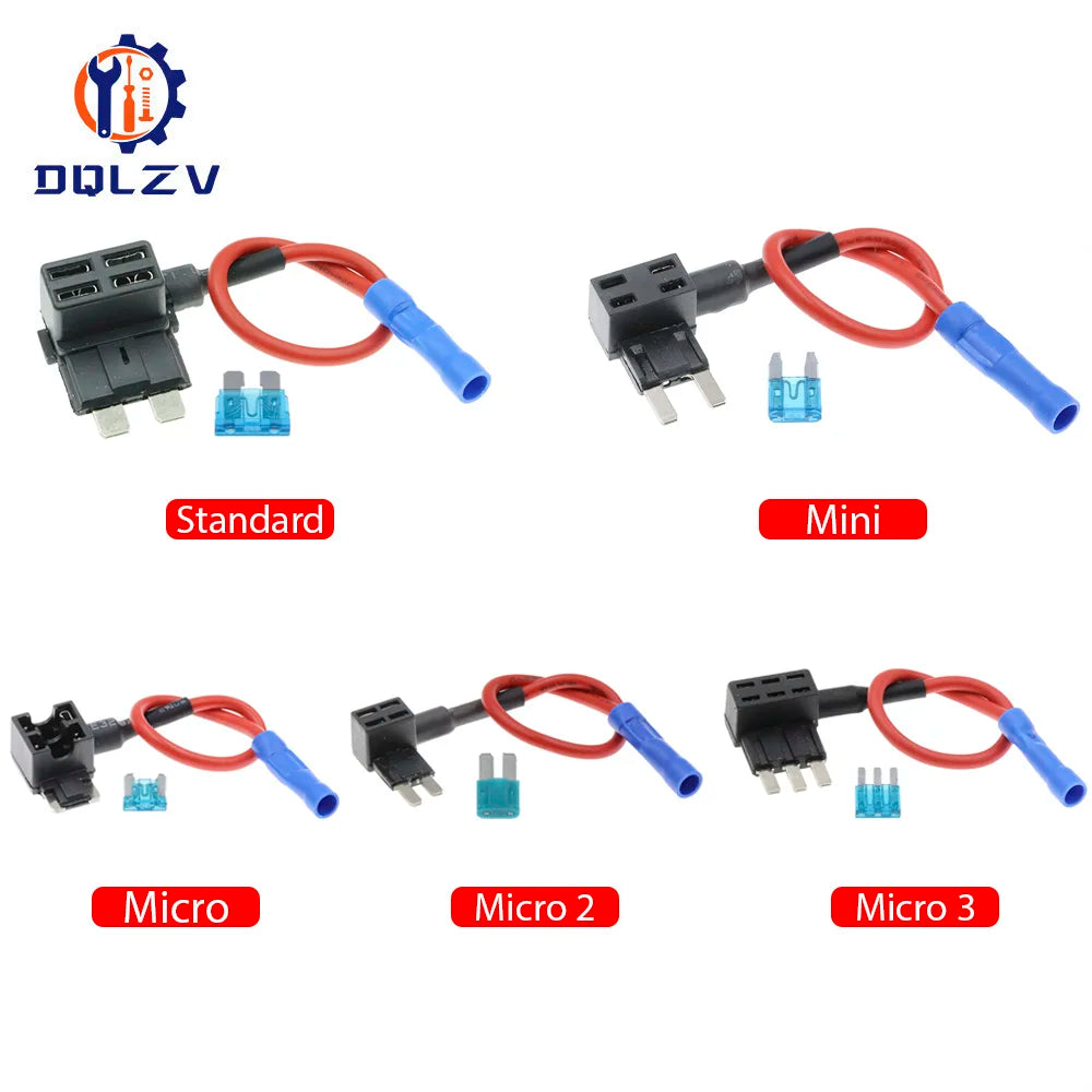 12V Fuse Holder Add-a-circuit TAP Adapter Micro Mini Standard Ford ATM APM Blade Auto Fuse with 10A Blade Car Fuse with holder