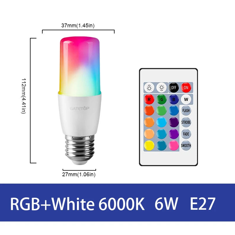 1-10PCS LED Intelligent RGBW Bulb GU10 E27 E14 24 Key Infrared Remote Control AC110V 230V 6W 10W Color Plus White Light Dimming