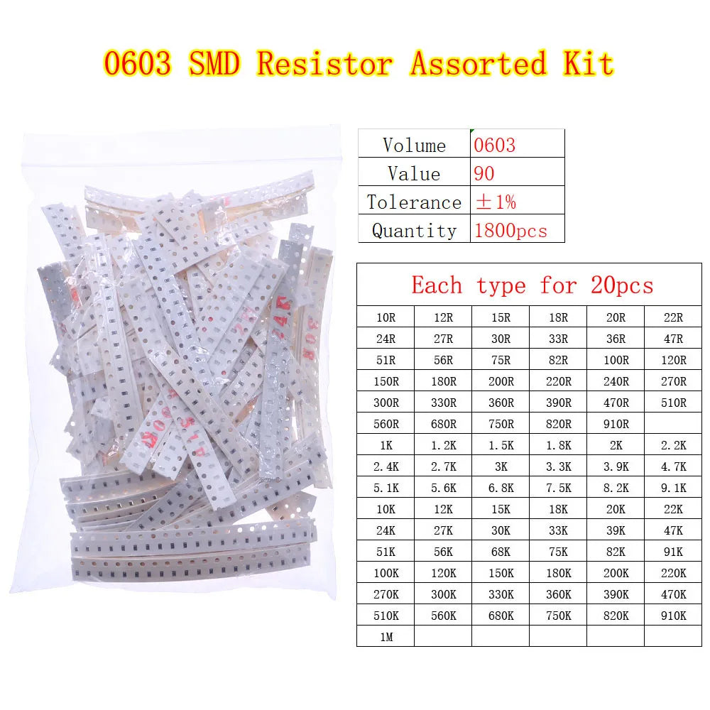 0402 0603 0805 1206 2512 SMD Chip Fixed Resistor 0ohm-10Mohm Assortment Kit pack