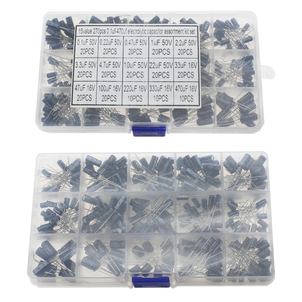 15 Values Electrolytic Capacitor Assortment Kit, 270Pcs 0.1uF to 470uF Aluminum Electrolytic Capacitors Set