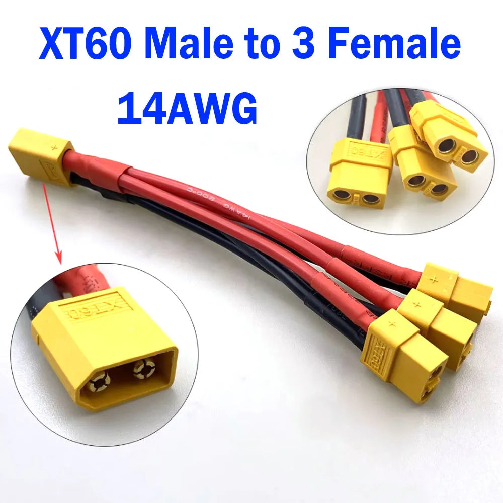T Plug XT60 XT90 Parallel Battery Connector Male/Female Double Extension Cable Y-Divider/RC Battery Motor3-Way 10AWG 12AWG 14AWG