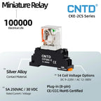 2Pcs CNTD CKE-2CS Miniature Relay 8-Pin DPDT 5A 250VAC 30VDC Plug-in Silver Alloy 14 Coil Voltages DC/AC CCC CE RoHS
