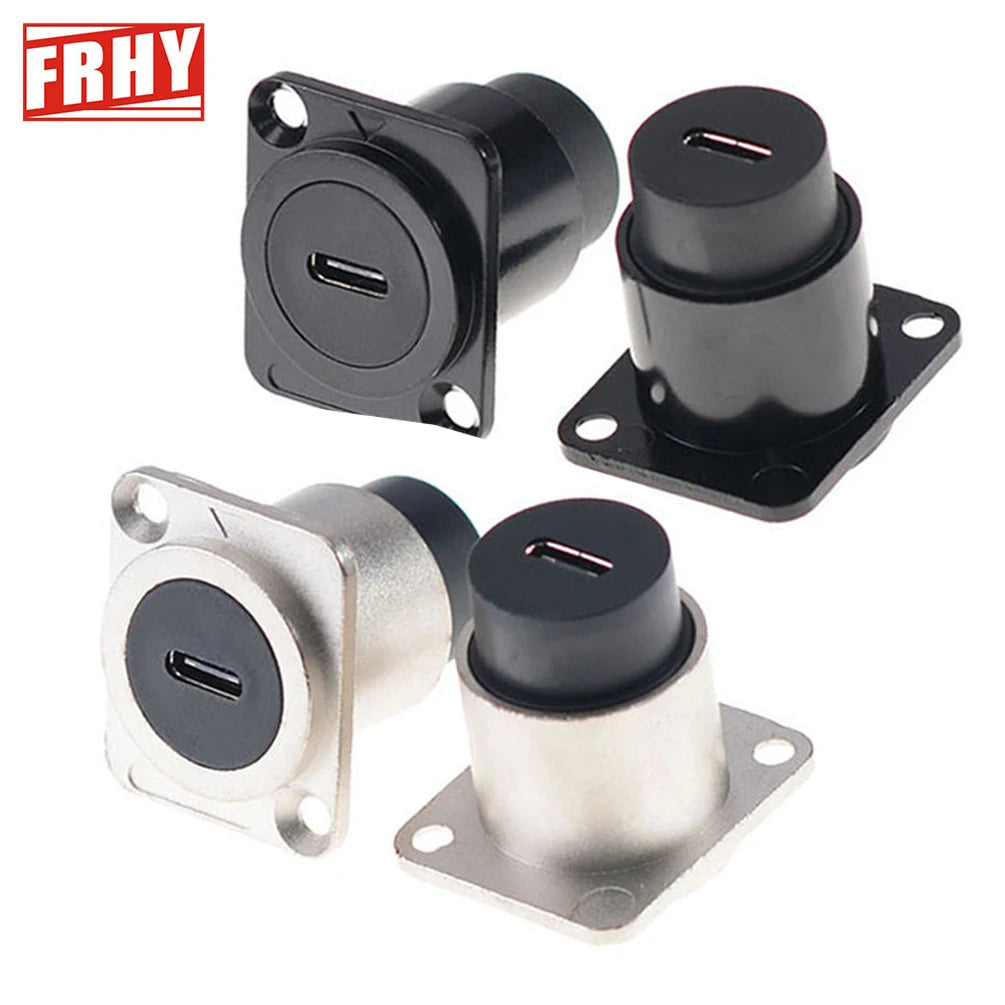1 PCS Metal Panel Mount USB Type-C Connectors, Round & D-Type Module Through-Panel Electronic Socket for DIY & Industrial Use