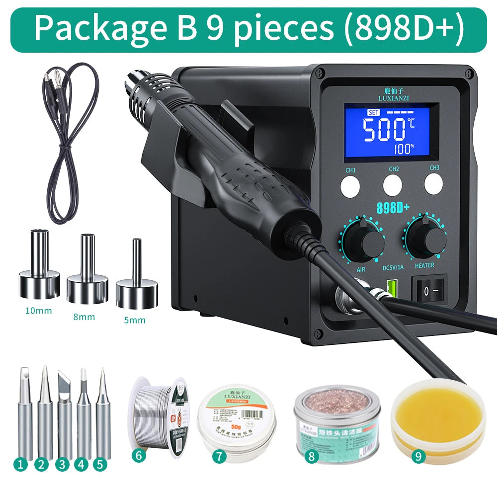LUXIANZI 8589D+ 2 IN 1 Hot Air Gun Soldering Station With LED Digital Display For BGA PCB IC Repair Tool SMD Rework Station