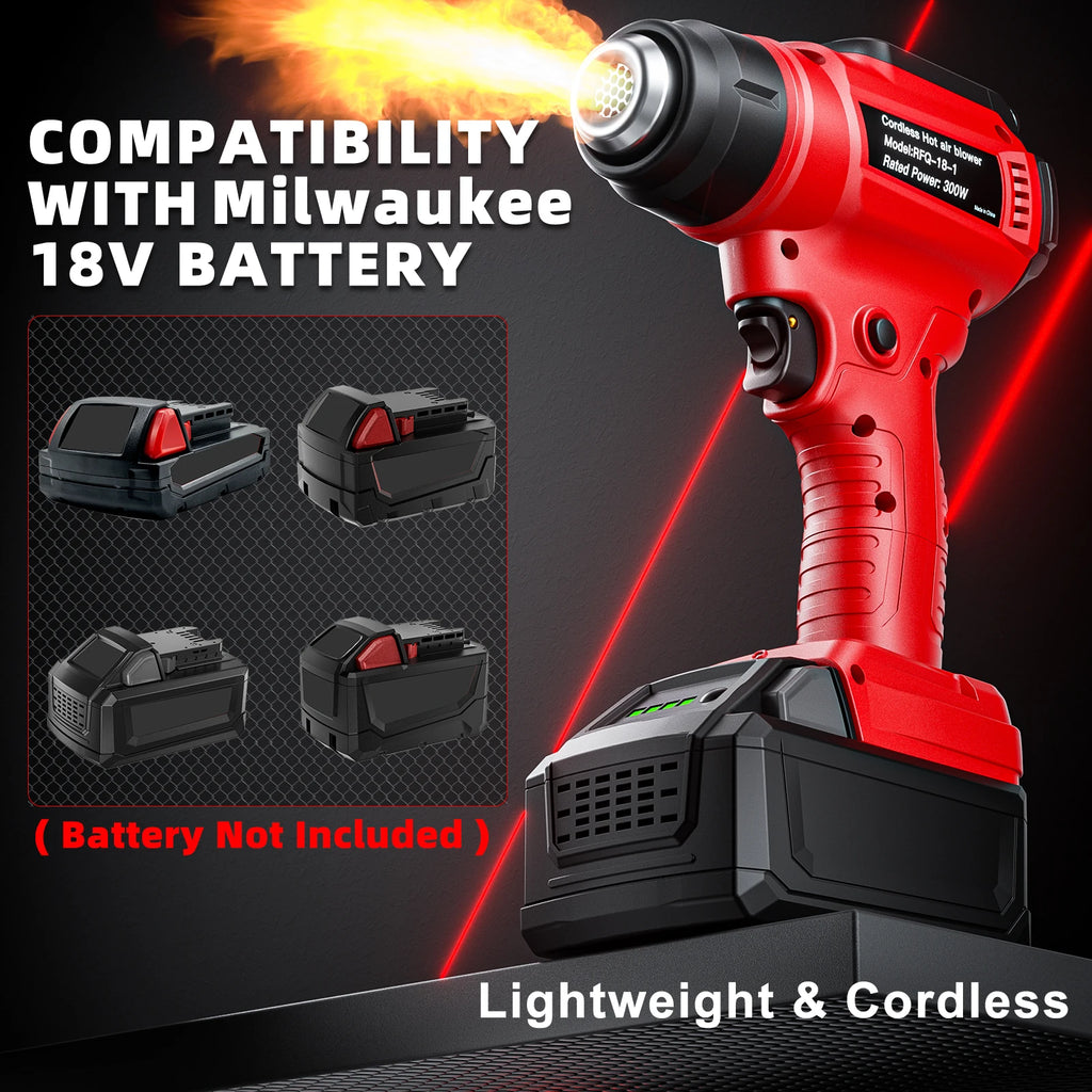Cordless Heat Gun For Milwaukee M18 Battery Handheld Electric Hot Air Gun With Nozzles For Crafts Shrink Wraping Power Tool