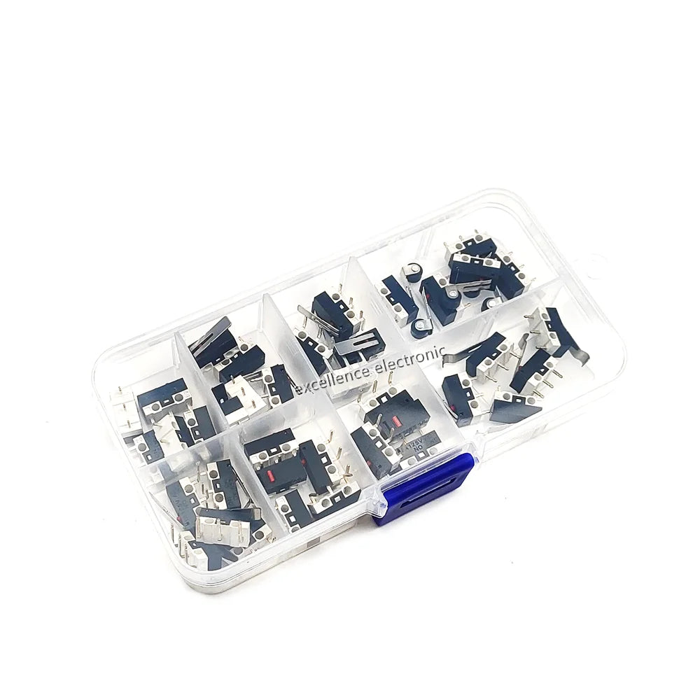 40Pcs/Box 3Pins Mini Limit Microswitch Car Switch with Scroll Wheel Microswitch Curved Foot Arc Handle Mouse Switches