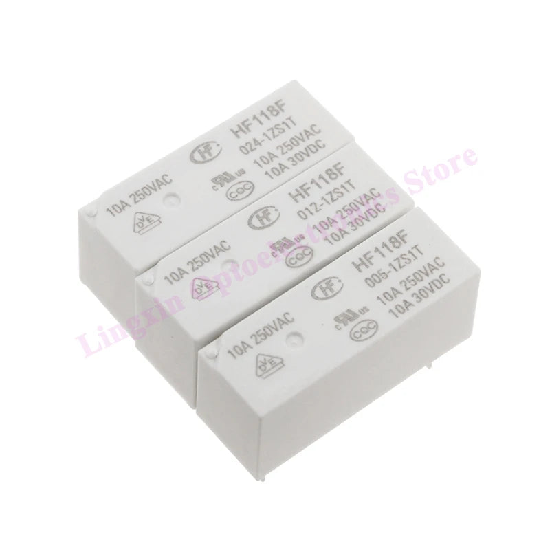 10Pcs/lot Power Relay HF118F-005-1ZS1T HF118F-012-1ZS1T HF118F-024-1ZS1T 5Pin 10A Power Relays 5V 12V 24V DC