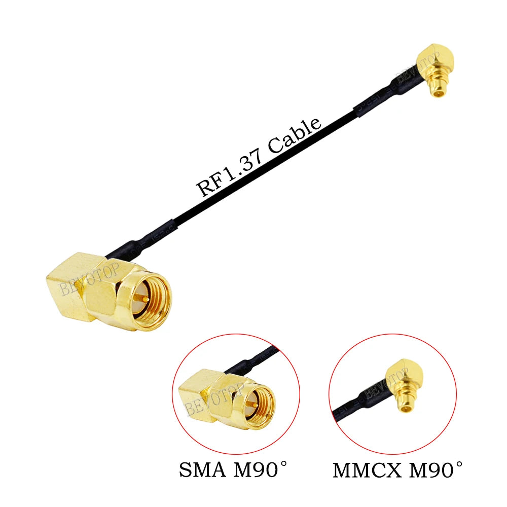 RF1.37 SMA Male Female to MMCX Male 90 Degree FPV Antenna Connector 50 ohm RF Coaxial Extension Jumper OD=1.37 Cable
