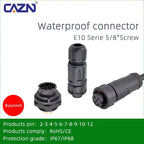 CAZN Plastic Straight Angled Male Female Circular Connectors E10 Waterproof Bayonet Connector 2-12 Pin with Unshielded PVC Wire