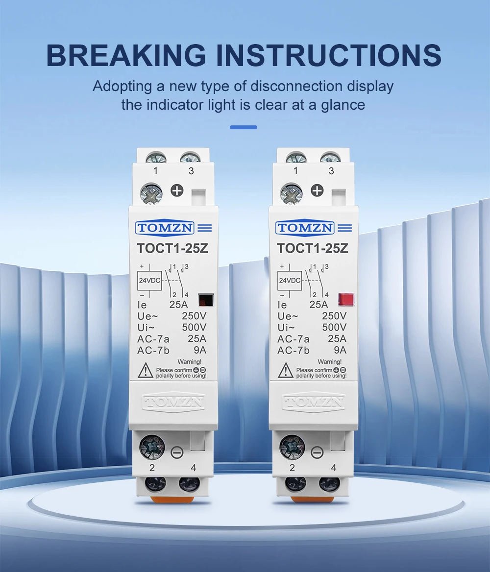 TOMZN TOCT1 2P 25A DC 12V 24V Coil 220V/230V 50/60Hz DIN Rail Household AC Modular Contactor 2NO or 1NO 1NC