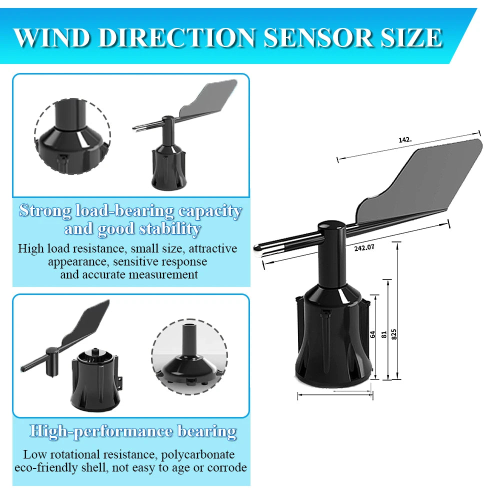 30m/s Weather Station Outdoor Anemometer Sensor Polycarbon 360° Wind Direction Transmitter Sensor Output RS485 4-20MA 0-5V 0-10V