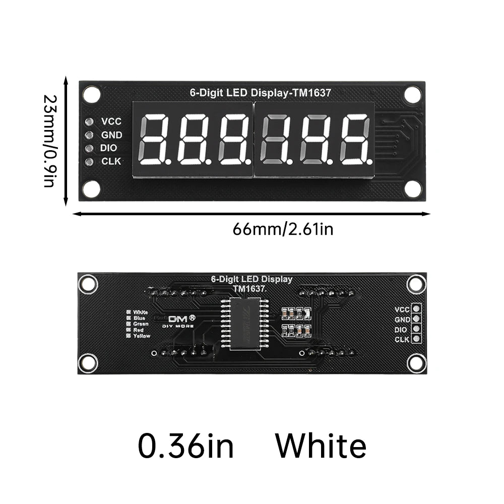 0.36" TM1637 4-Digit 6 Bits 7 Segments Digital Tube Clock Module Double Dots LED Display Screen Board for Arduino
