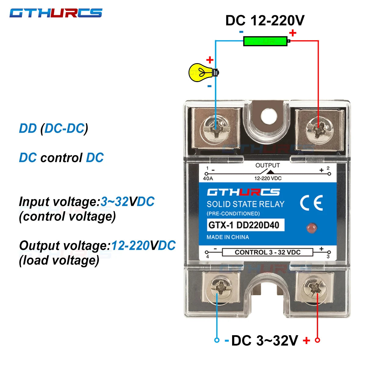 SSR 10A 25A 40A 60A 80A 100A 120A high quality Single Phase Solid State Relay DC Control AC 3-32V Control 220V 10DA 25DA 40DA