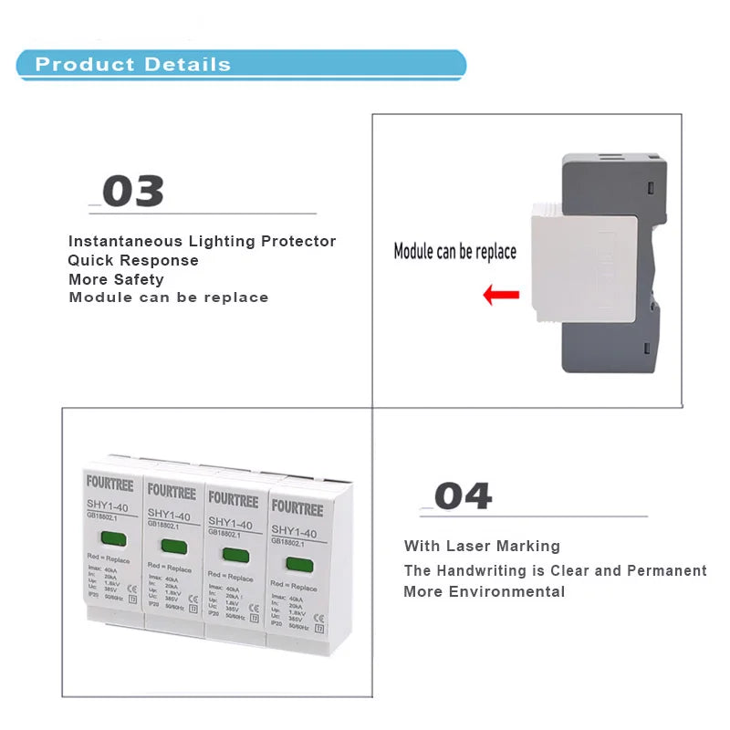 AC SPD Surge Protection 2P  4P 10〜20KA  20〜40KA 30KA〜60KA House Lightning Protector  Low-Voltage Arrester Device Laser Printing