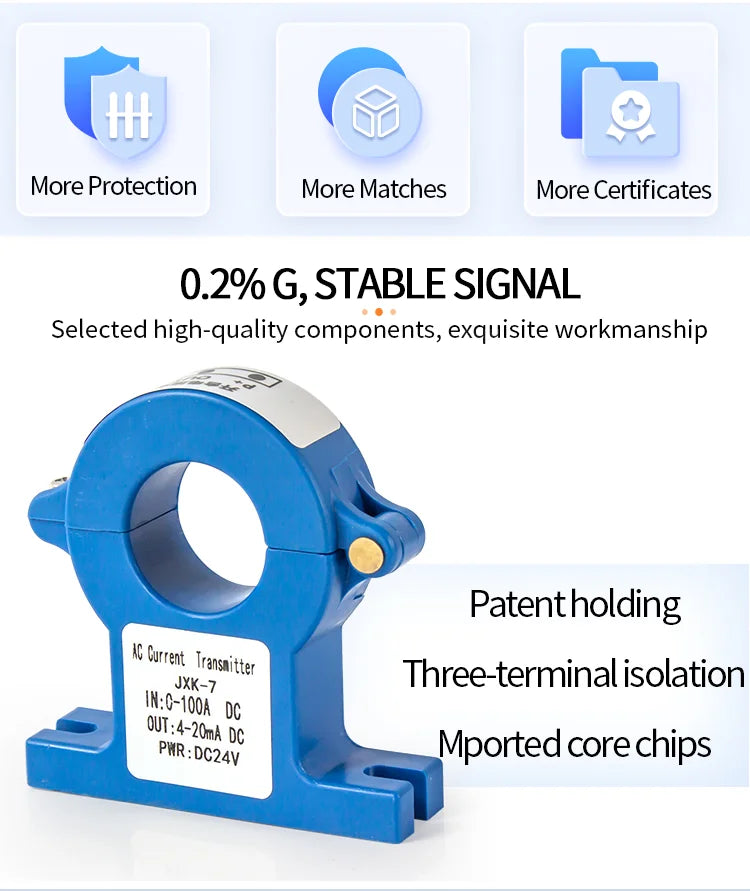 AC/DC0-1000A Hall Current Transmitter DC0-30A DC0-100A to 4-20mA 0-10V Output Open Loop 20mm 38mm Split Core Current Transducer