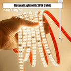 AC 220V LED Strip Waterproof 240Leds/M 3000K 4000K 6000K Home Decor Self Adhesive Tape Chain Light Flexible Ribbon Strip