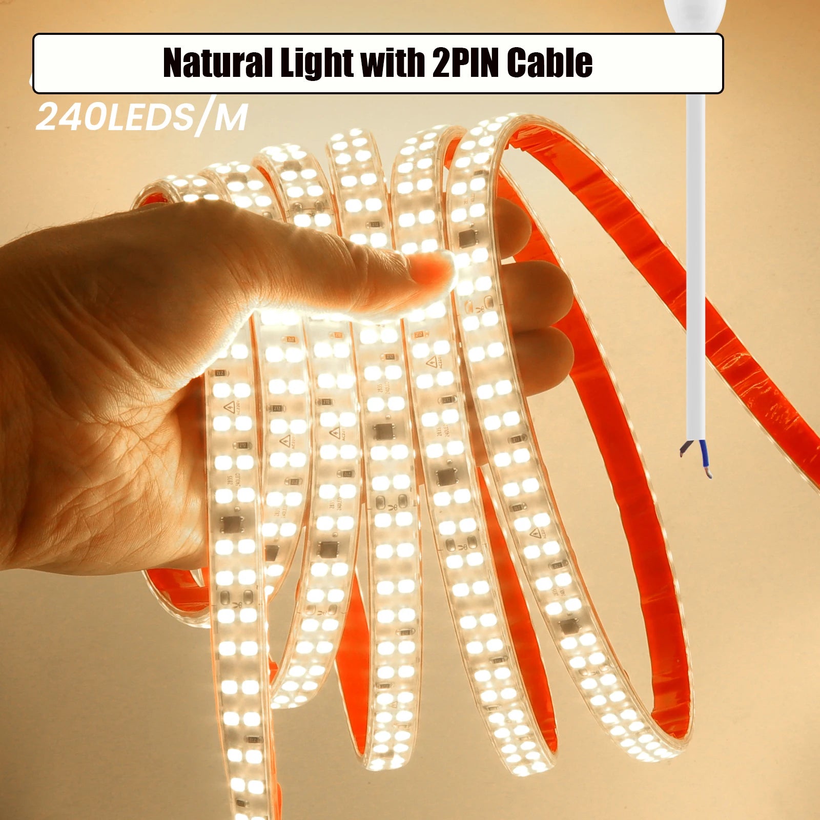 AC 220V LED Strip Waterproof 240Leds/M 3000K 4000K 6000K Home Decor Self Adhesive Tape Chain Light Flexible Ribbon Strip