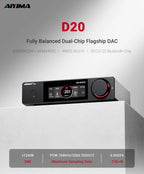 AIYIMA D20 HiFi DAC Decoder AK4493SEQ ES9039Q2M XMOS XU316 USB DSD512 Bluetooth 5.1 LDAC RCA XLR Audio Converter VU Meter