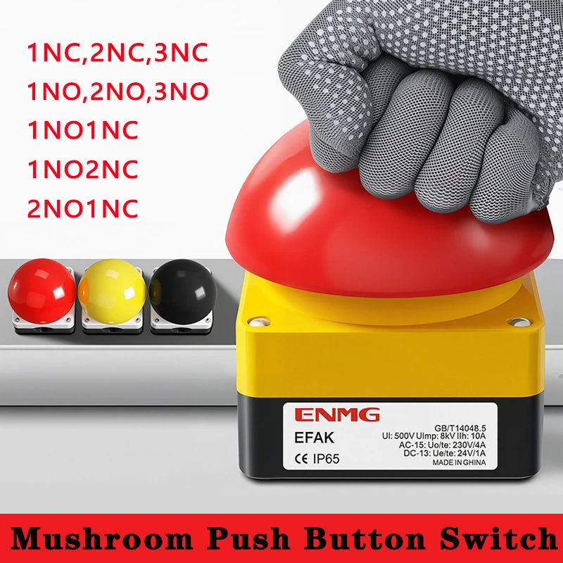 1/5/10 Pcs EFAK Mushroom Push Button Switch IP67 Watproof AC/DC Emergency Stop Self Reset Foot Pedal Hand Racket 1NO+1NC