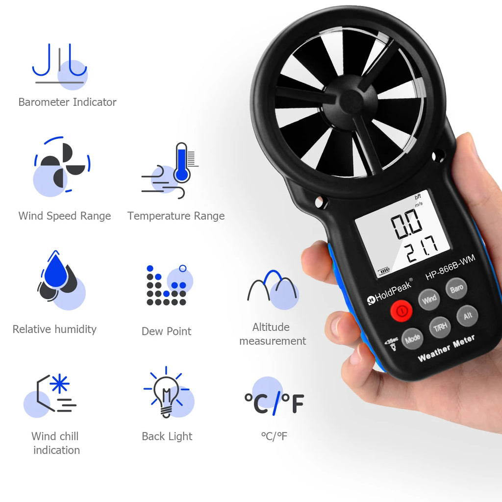 HP-866B-WM Weather Meter Anemometer Wind Speed Temperature Humidity Barometer Altitude