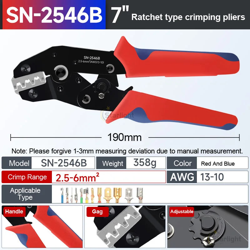 SN-58B 2549 2546B Crimping Tool For Solar & Coax Connectors Dupont JST MOLEX Terminals,No/Pre Insulated Ferrules,Butt Connectors